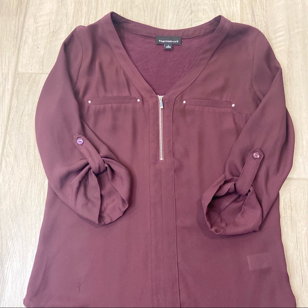 Purple Tunic 3/4 Sleeve V Neck S